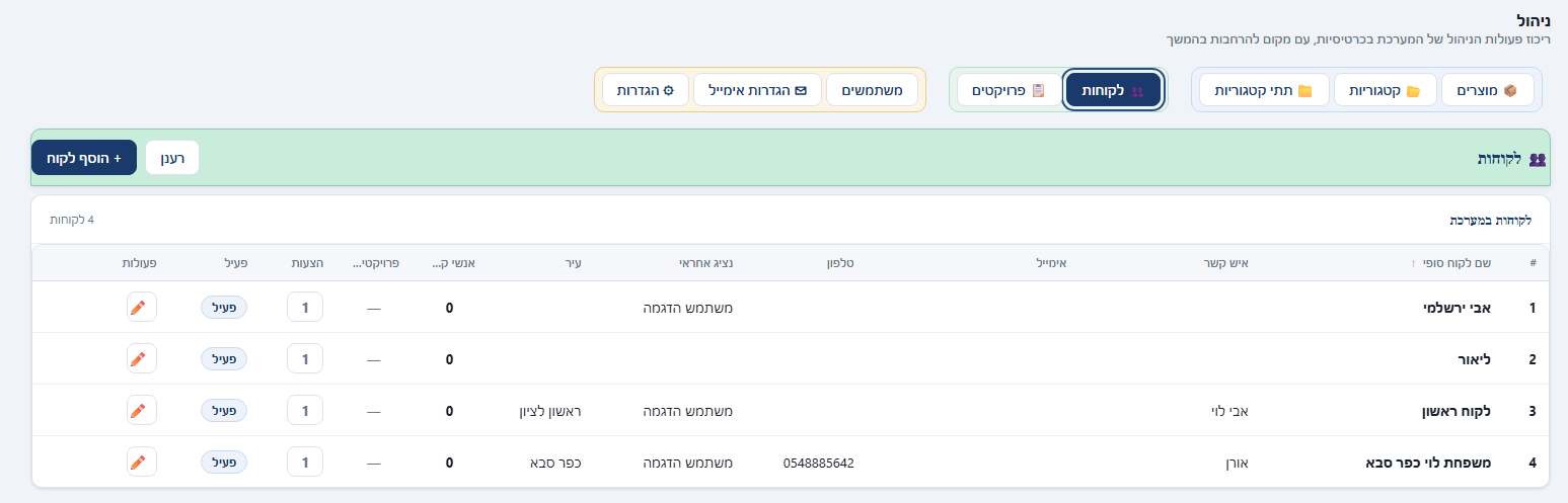 רשימת לקוחות